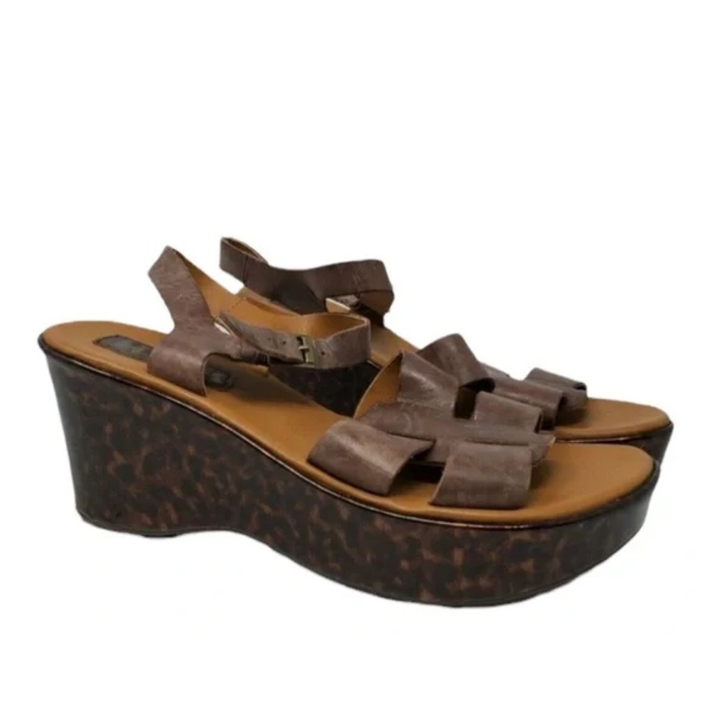 Korks Women‎ Brown Leather Strappy Wedge Sandals Platform Q20206 Size 7/38
